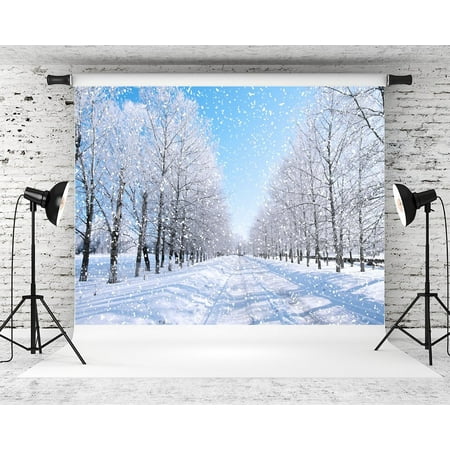Image of MOHome 7X5ft Winter Photo Backdrop Snow Christmas Photography Backdrops Blue Sky Snowflake Backgrounds
