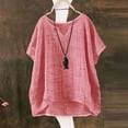 thumbnail image 2 of Short Sleeve Tops for Women Fashion Casual Loose Linen Top Breathable Summer Shirts Pink XXXXL, 2 of 6