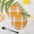 thumbnail image 3 of Orange Check Plaid Drinks Coasters, Non-Scratch Cork Base Round Cups Mats for for Wooden Coffee Table, Cool Housewarming Gift for Home Decor, 3 of 7