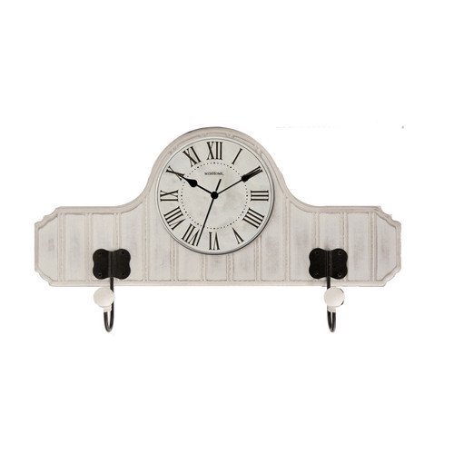 Beadboard Wood QA Wall Clock with Metal Hooks