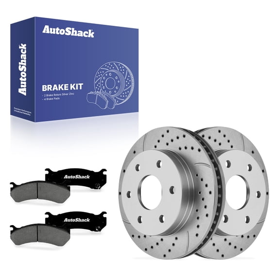 AutoShack Front Vented Drilled & Slotted Silver Zinc Coated Brake Rotors   Premium Ceramic Pads 6-PC Brake Kit Replacement for 2007 GMC Sierra 1500 Classic SilverShield Pro 11.99" (304.6 mm)