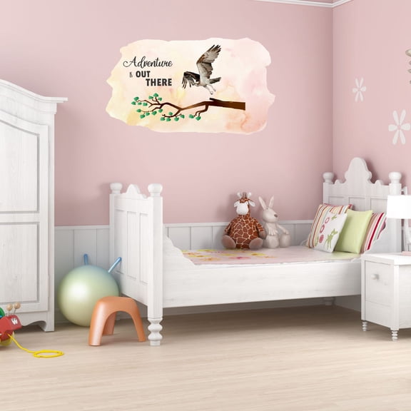 Watercolor Decal Adventure Is Out There Bedroom Wall Decal for Children Lettering Art Inspirational Quotes Art Cute Themed Room Decal - Size: 20 In x 12 In