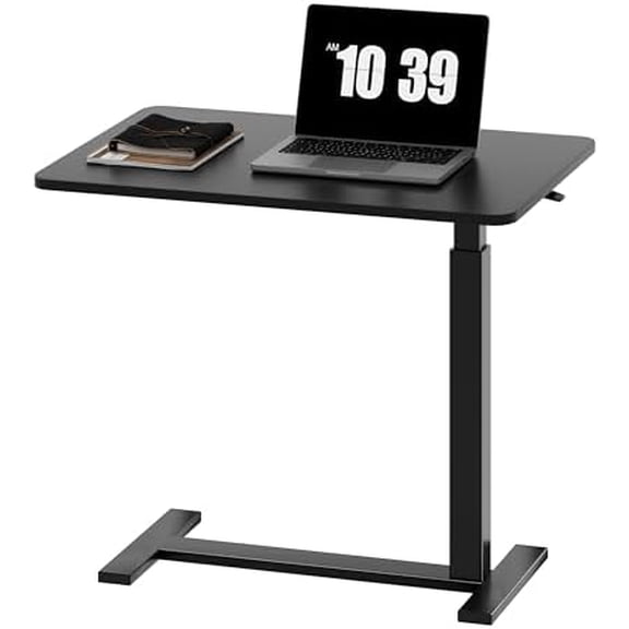 Overbed Bedside Table with Wheels, Adjustable Hospital & Home Use Bed Table, Rolling Laptop Table, Mobile Standing Desk, Black