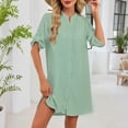 thumbnail image 2 of Levmjia Women's Dress V Neck Casual Single Breasted Mid Sleeve Solid Color Short Sleeve Shirt Dress Knee Length Lapel Button Down Summer Vacation, 2 of 7