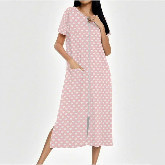 Blmnix Women Nightgown Valentine Victorian Nightgown Nightgowns Chemise Short Sleeve Pink Below-the-Knee Crew Neck Womens Nightgowns,L