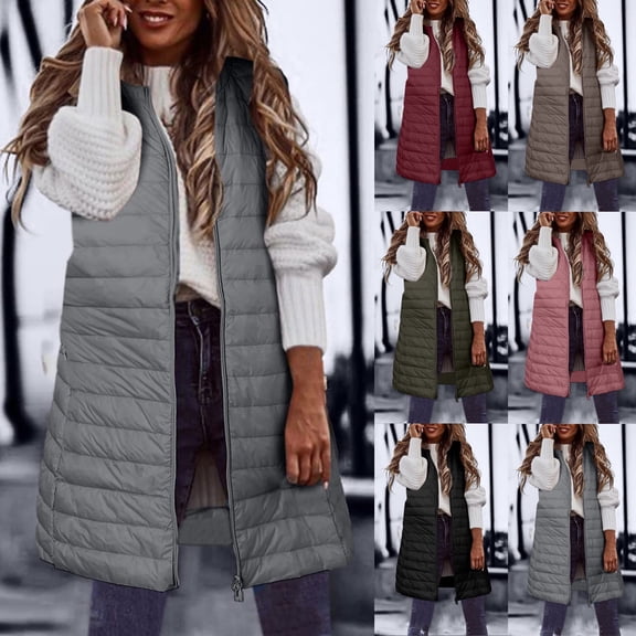 Lovzfmll Winter Coats for Women, Sleeveless Long Length Vest, Down Filled Quilted Puffer Jacket, Winter Clothing