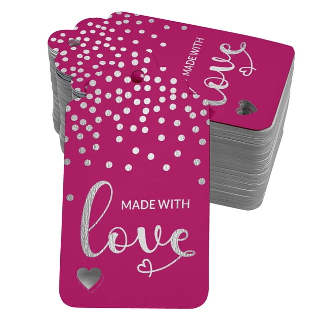 Inkdotpot Real Silver Foil Made With Love Text Tags Favor Hang Paper Tags 100 Pack