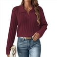 thumbnail image 1 of Suéteres de Punto para Mujer, Suéteres de Larga con Cuello en V, Camisetas Casuales, Conjuntos de Moda de Otoño Rojo Oscuro L, 1 of 7