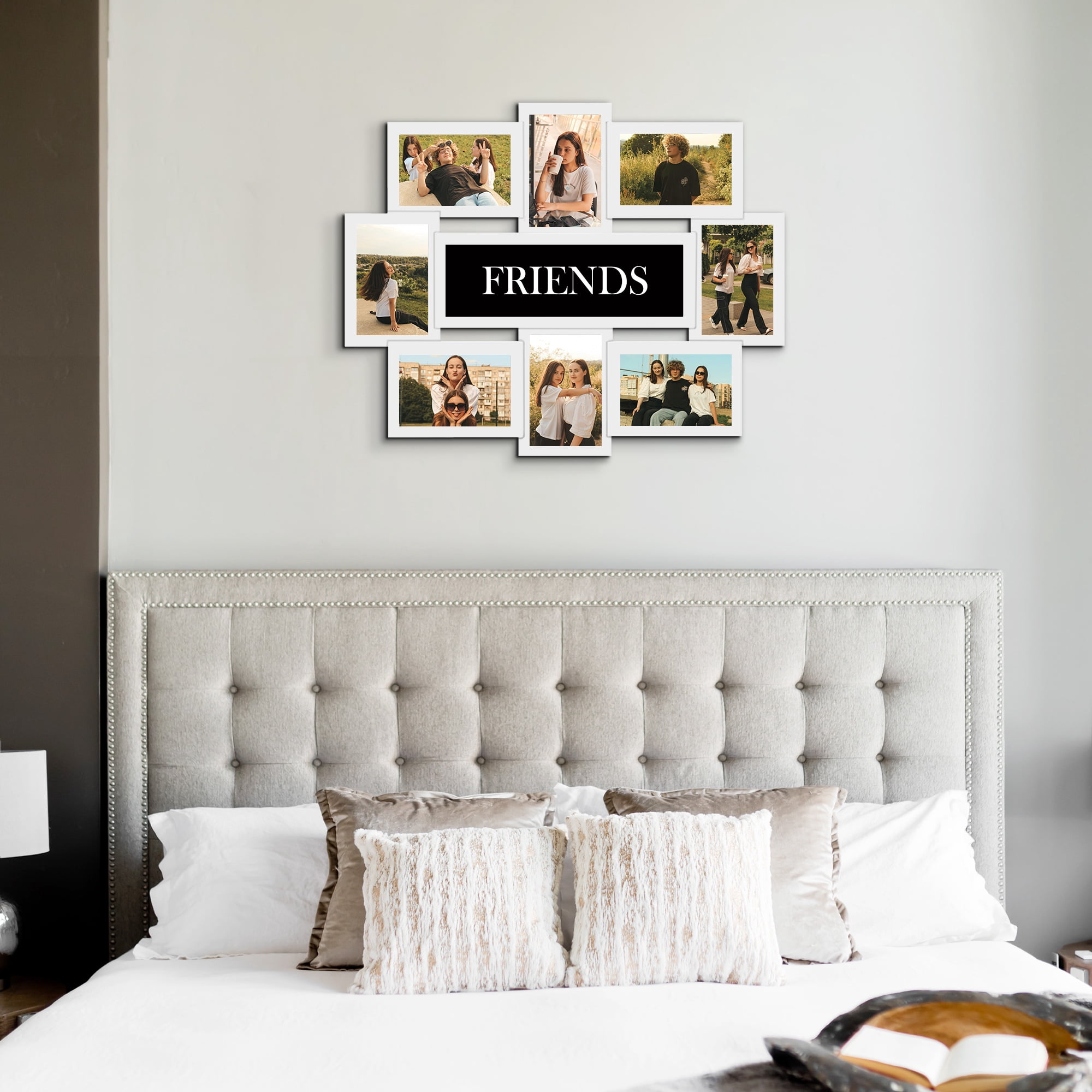 Gallery-Style Family Reunion Photo Frame Wall Hanging- 8 Openings for 6x4 Photos 17" x 22" White