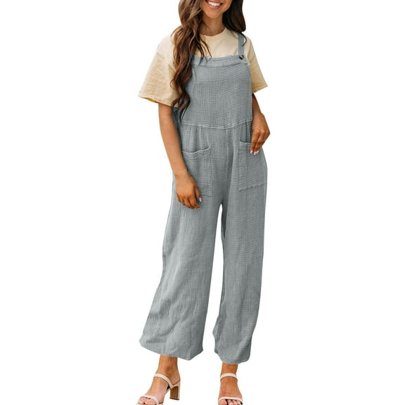 Ashirexll Women's Sleeveless Plus Size Overalls Jumpsuit Casual Loose Long Pant Jumpsuits with Pockets Gray 3XL