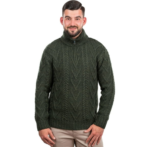 Men's Merino Wool Zip Neck Fisherman Sweater