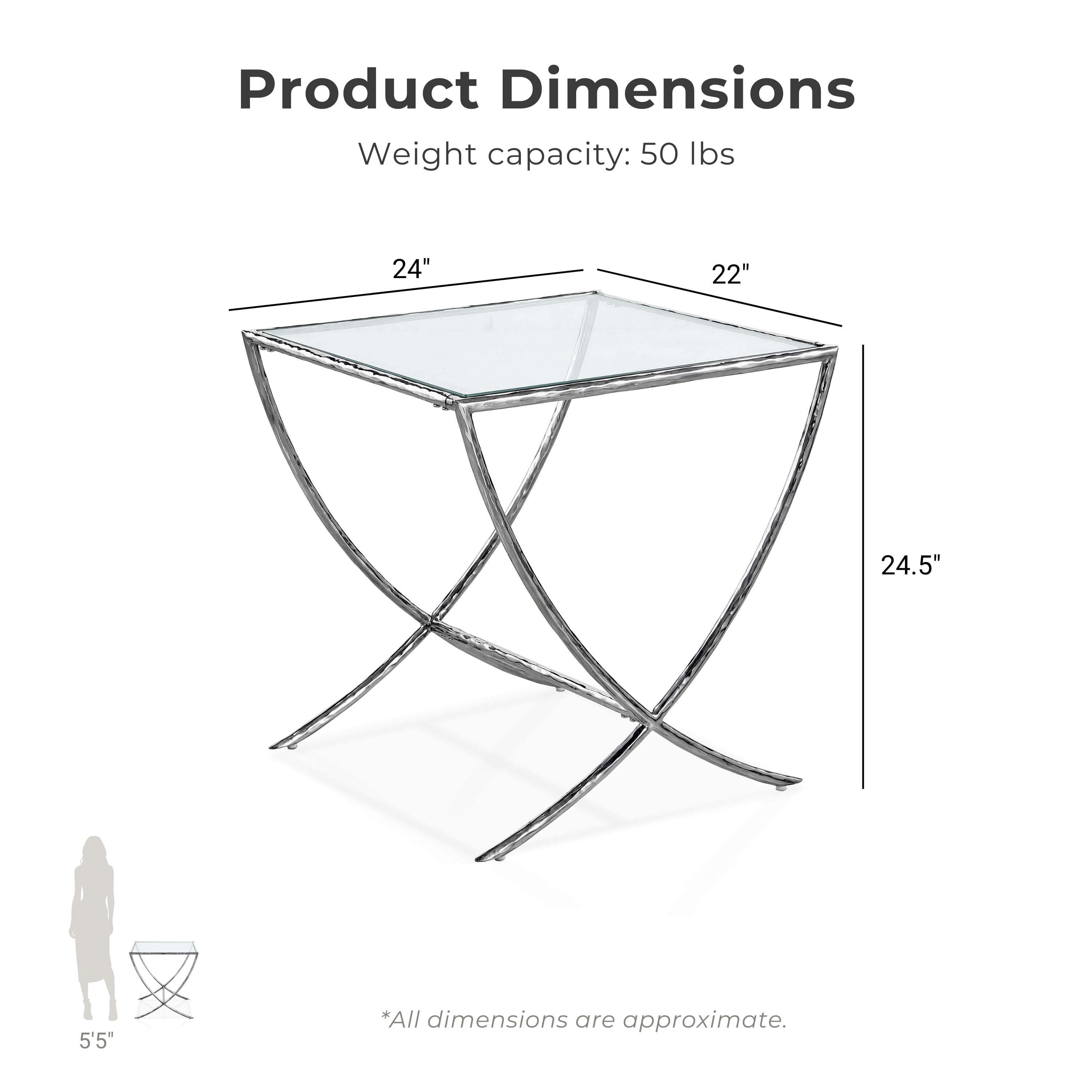 Furniture of America Zayen Modern Stainless Steel End Table with Tempered Glass Top, Chrome