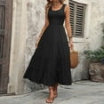 thumbnail image 4 of SWSMCLT Women's Autumn Dresses Billowy Dress Empire Waist Breathable Sundress Calf Length Comfy Casual Black Large, 4 of 5
