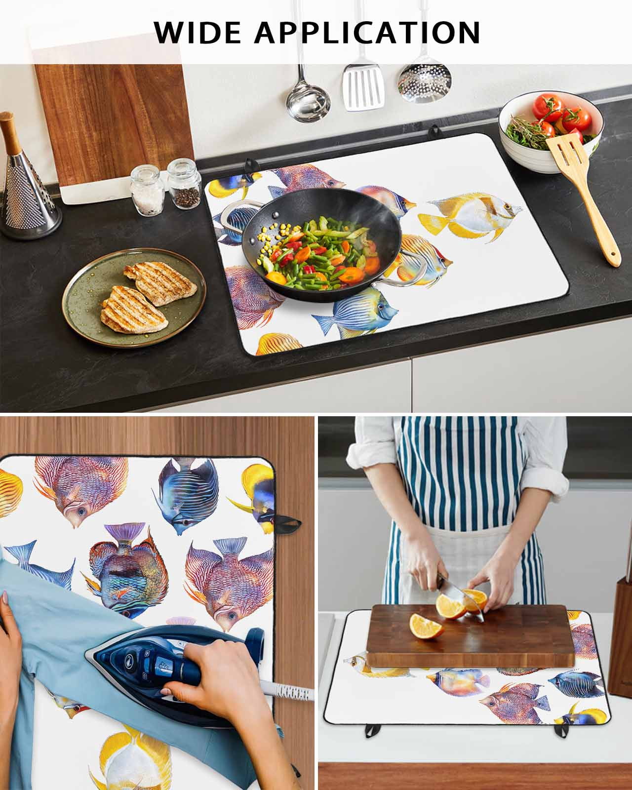 nqOlkjepod Large Induction Cooktop Protector Mat 24"x21", Coastal Fishes Stove Top Covers for Electric Stove, Summer Beach Ocean Life Watercolor Stove Burner Cover Mats, Glass Top Stove Cover
