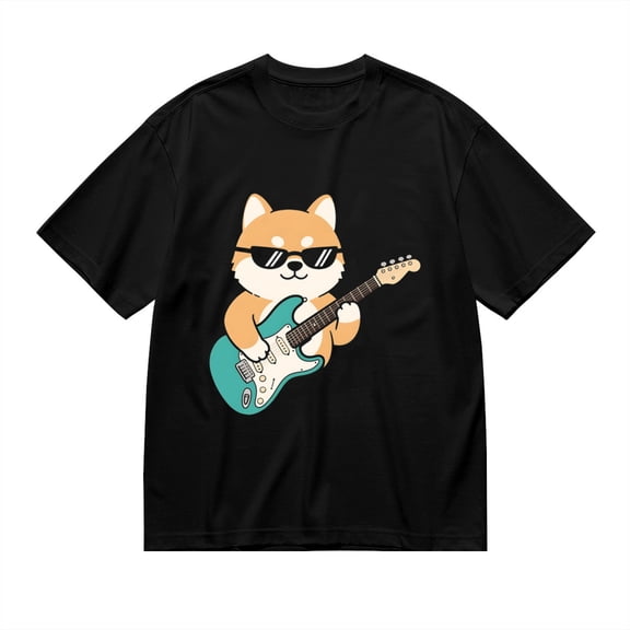 Black T Shirts for Men, Cool Dog With Guitar, Graphic 2 Mens Graphic Tees, 24827760,S