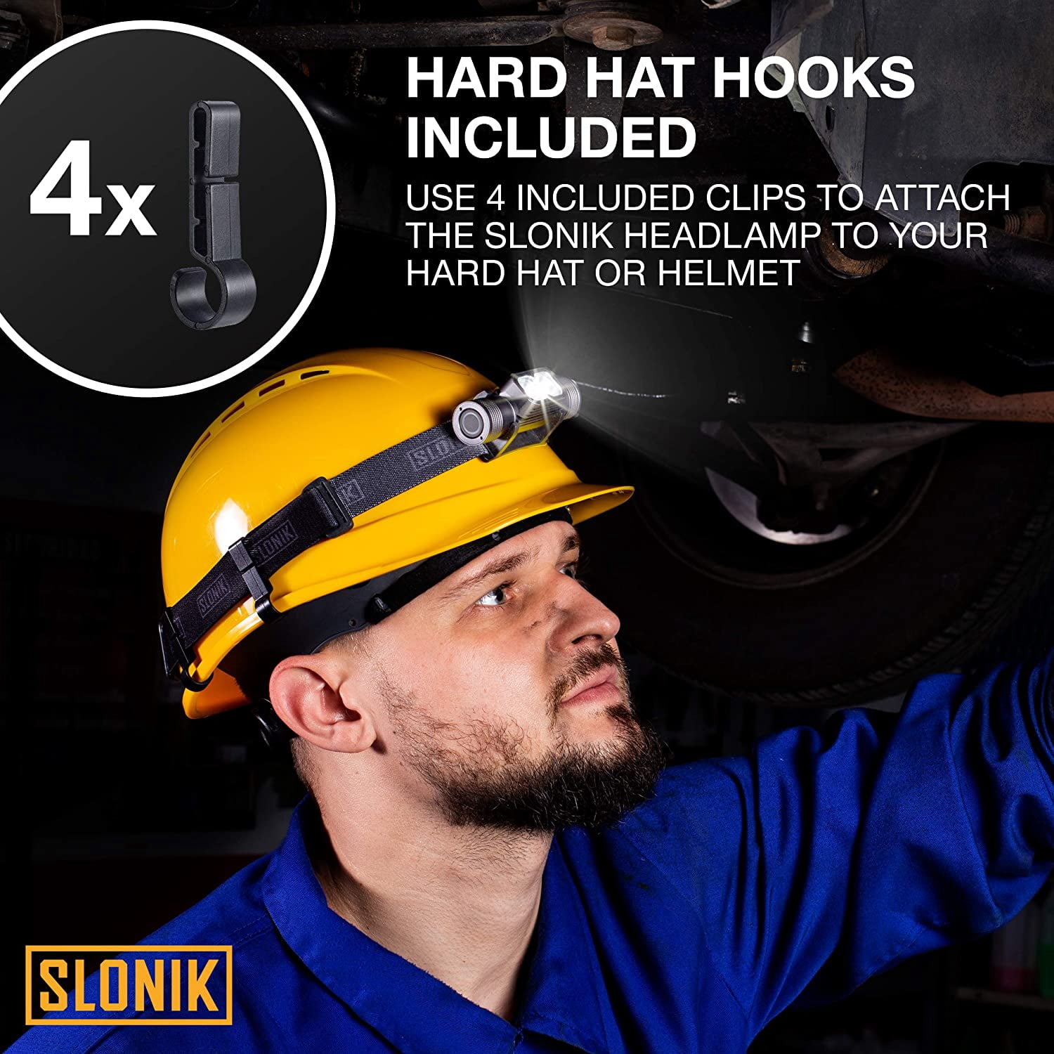 SLONIK Rechargeable Headlamp for Adults 1000 Lumens Super Bright 600 ft Beam LED Headlamp 2200mAh Battery - Lightweight, Heavy-Duty, IPX8 Waterproof Hard Hat Light - Camping, Running Headlig