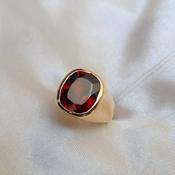 Natural Garnet Ring for Men in Solid 925 Sterling Silver Gold Plated AAA Quality Gemstone January Birthstone Jewelry, Personalized Engagement Gift