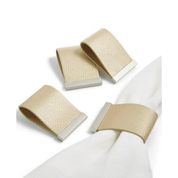 Hotel Collection Set de 4 Anneaux de Serviette Champagne en Simili Cuir, Beige