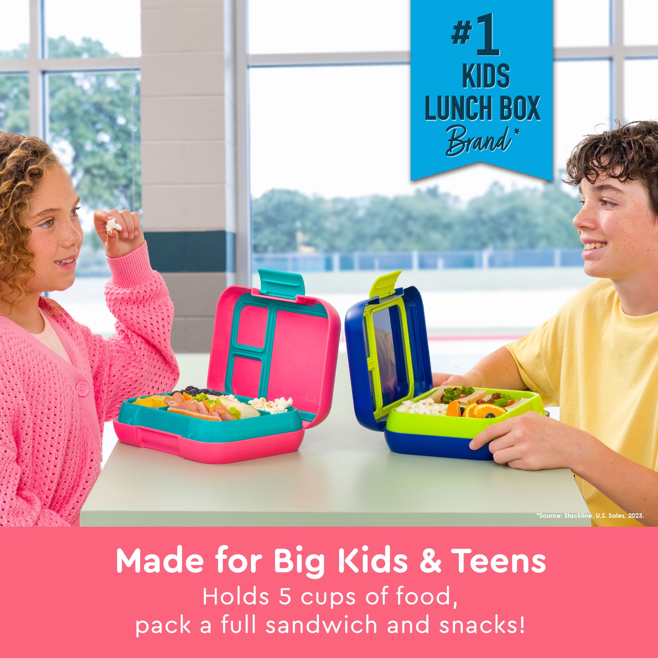 Bentgo® Pop - Leak-Proof Lunch Box & Removable Divider for Ages 8+ & Teens - Lunch Container Holds 5 Cups of Food; 3-4 Compartments; Microwave/Dishwasher Safe; 2 Year Warranty (Bright Coral/Teal)