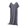thumbnail image 3 of Simua Women's Nightgown for Women Solid Color V-Neck Short Sleeve Sleep Shirts Ruffled Modal Mid Length Loungewear, 3 of 6