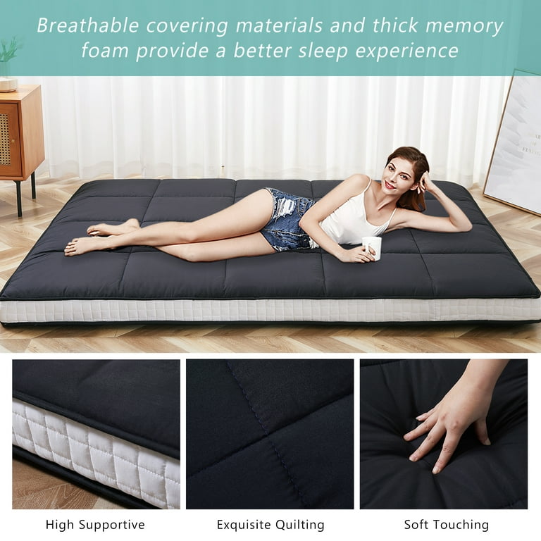 Mophoto Floor Mattress with Storage Bag, Twin size, Japanese Futon Mattress Extra Thick, Size: TWIN:80*39*4in, Black
