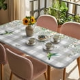 thumbnail image 3 of Watercolor Floral Table Cloths for 5 Foot Rectangle Tables, Spring Flowers Birds Plants Gray Plaid Patio Waterproof Elastic Fitted Tablecloths, Washable Rectangular Table Cover for Camping, 3 of 8