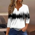 thumbnail image 2 of Camiseta de Mujer Camiseta Estampado Botón Manga 3/4 Diario Fin de Semana Moda Básico Cuello en V Regular Top Blanco/M, 2 of 5
