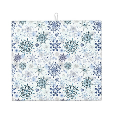 

Honeii Retro ice blue snowflakes for Dish Drying Mat for Kitchen Counter Non-slip Rubber Backed Hide Stain Kitchen Super Absorbent Draining Mat Dish Rack Pad