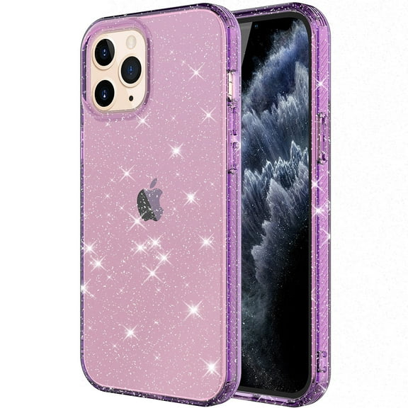 iPhone 12 Pro Max Clear Case, Dteck Bling Glitter Transparent Clear Case Sparkle Flexible Soft TPU Protective Cover for Apple iPhone 12 Pro Max 6.7 inch, Purple