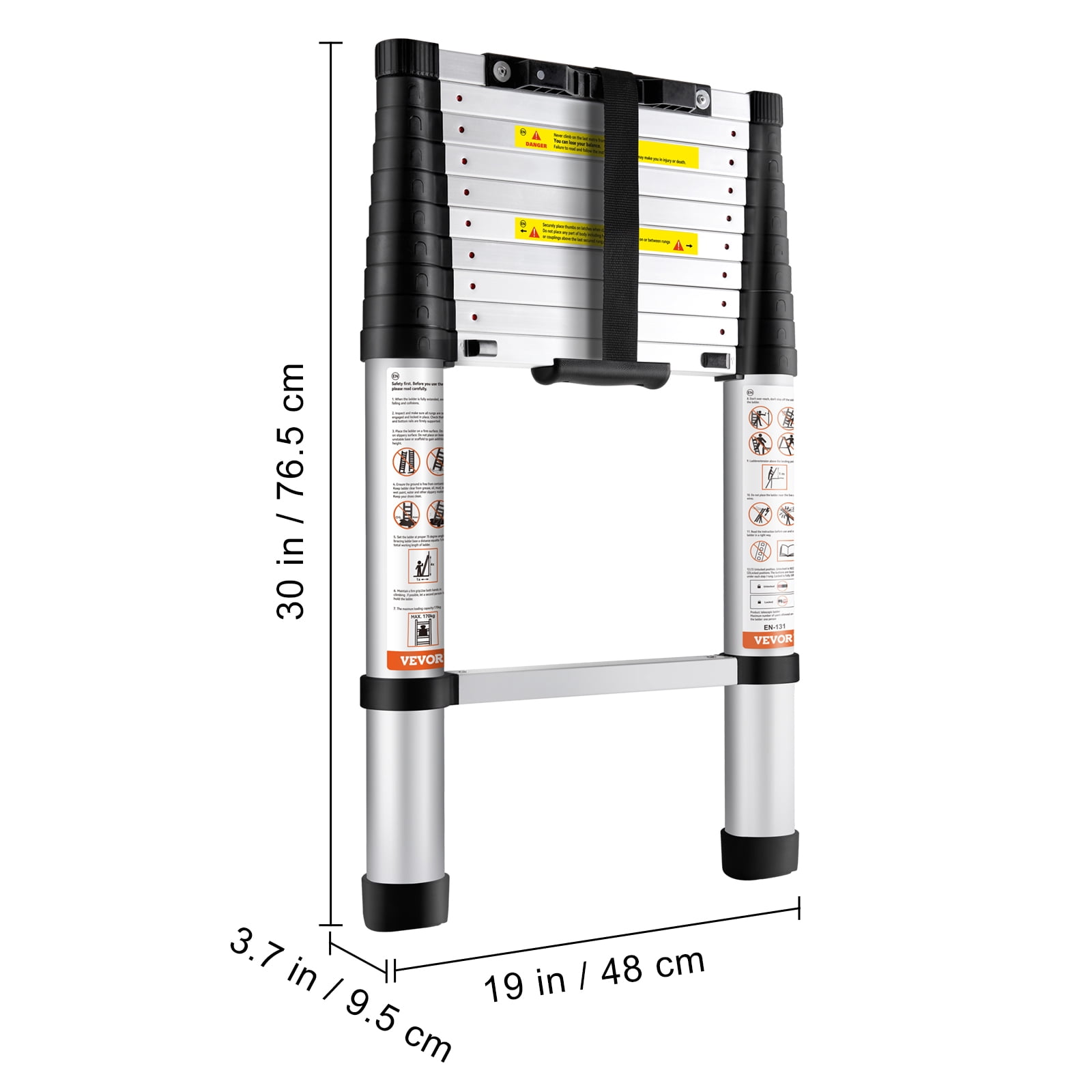 VEVOR Telescoping Ladder, 10.5 FT Aluminum One-button Retraction Collapsible Extension Ladder, 375 LBS Capacity with Non-slip Feet, Portable Multi-purpose Compact Ladder for Home, RV, Loft, ANSI