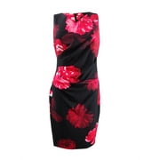 DKNY Women's Floral-Print Sheath Dress (10, Black/Red Multi)