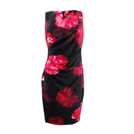 DKNY Women's Floral-Print Sheath Dress (10, Black/Red Multi)