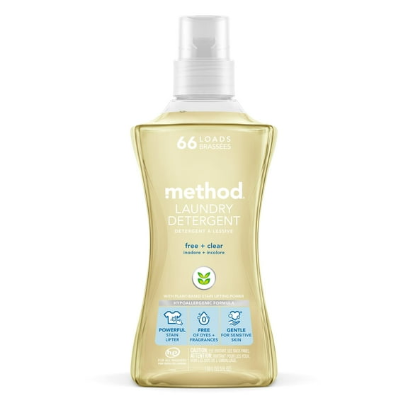 Method Liquid Laundry Detergent; Fragrance Free   Clear; Plant-Based Stain Remover; 66 Loads Per 53.5 Fl Oz Bottle; (Pack Of 1)