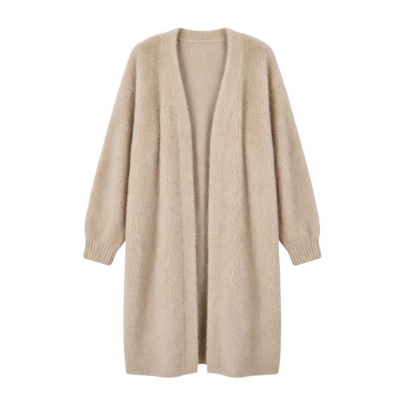 ClodeEU Women's Solid Color Long Plush Open Front Knit Cardigan ,Oversized Drop Shoulder Casual Fall Winter Jacket ,Women's Plus L