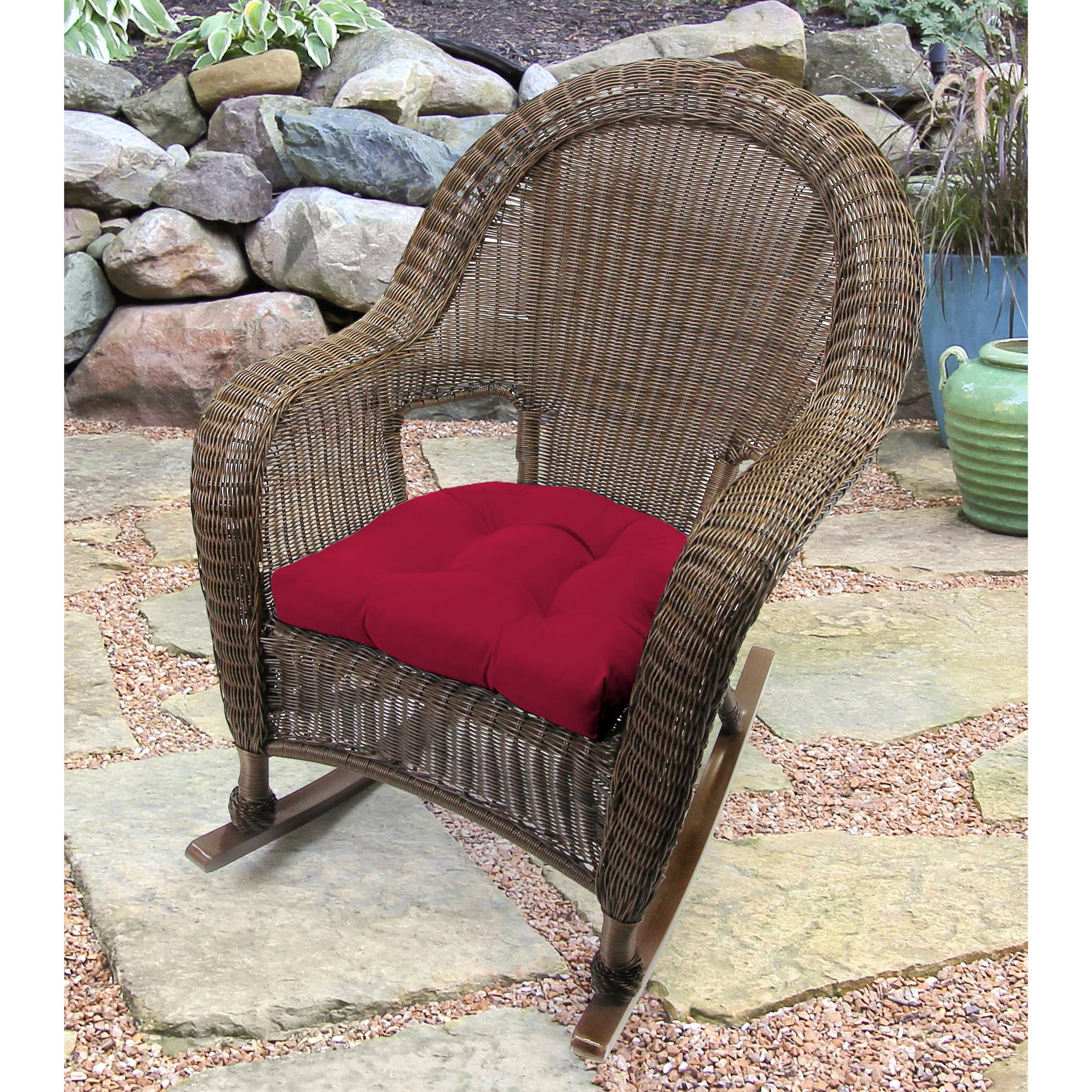 Jordan Manufacturing 18" x 18" Pompeii Red Solid Square Tufted Contoured Outdoor Wicker Seat Cushion