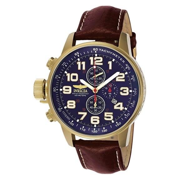 Invicta Force Lefty Chronograph Blue Dial Brown Leather Men's Watch 3329