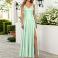 thumbnail image 2 of KHONTS Women's Satin Bridesmaid Dresses for Wedding Dress Formal Long A-Line Prom Party High Slit Gowns Light Green XS, 2 of 5