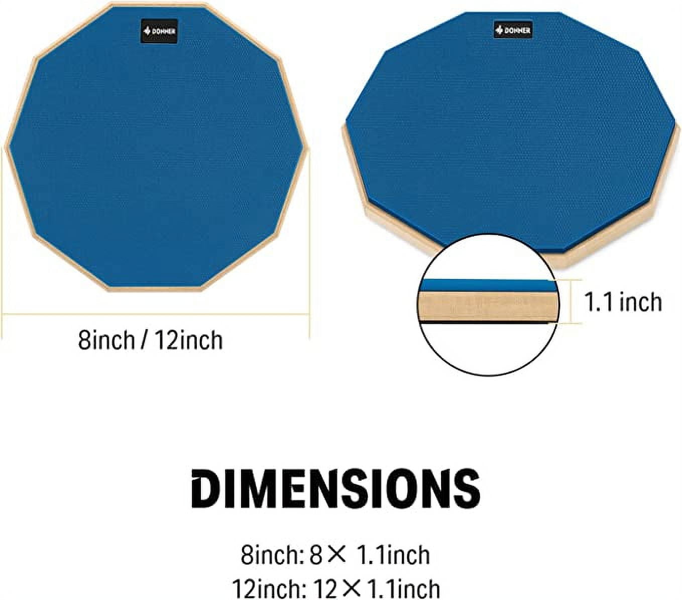 Donner Drum Practice Pad, 12 Inch Double Sided Silent Drum Pad With Drumsticks, Blue