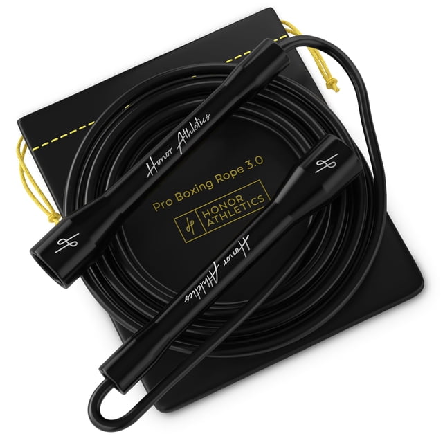 Honor Athletics | Pro Boxing Rope 3.0 | 5.3mm Jump Rope Indoor/Outdoor Adjustable For Boxing | Ultra-Durable, Non-Kinking TPU-PVC blend / (Black Handles / Black Rope)