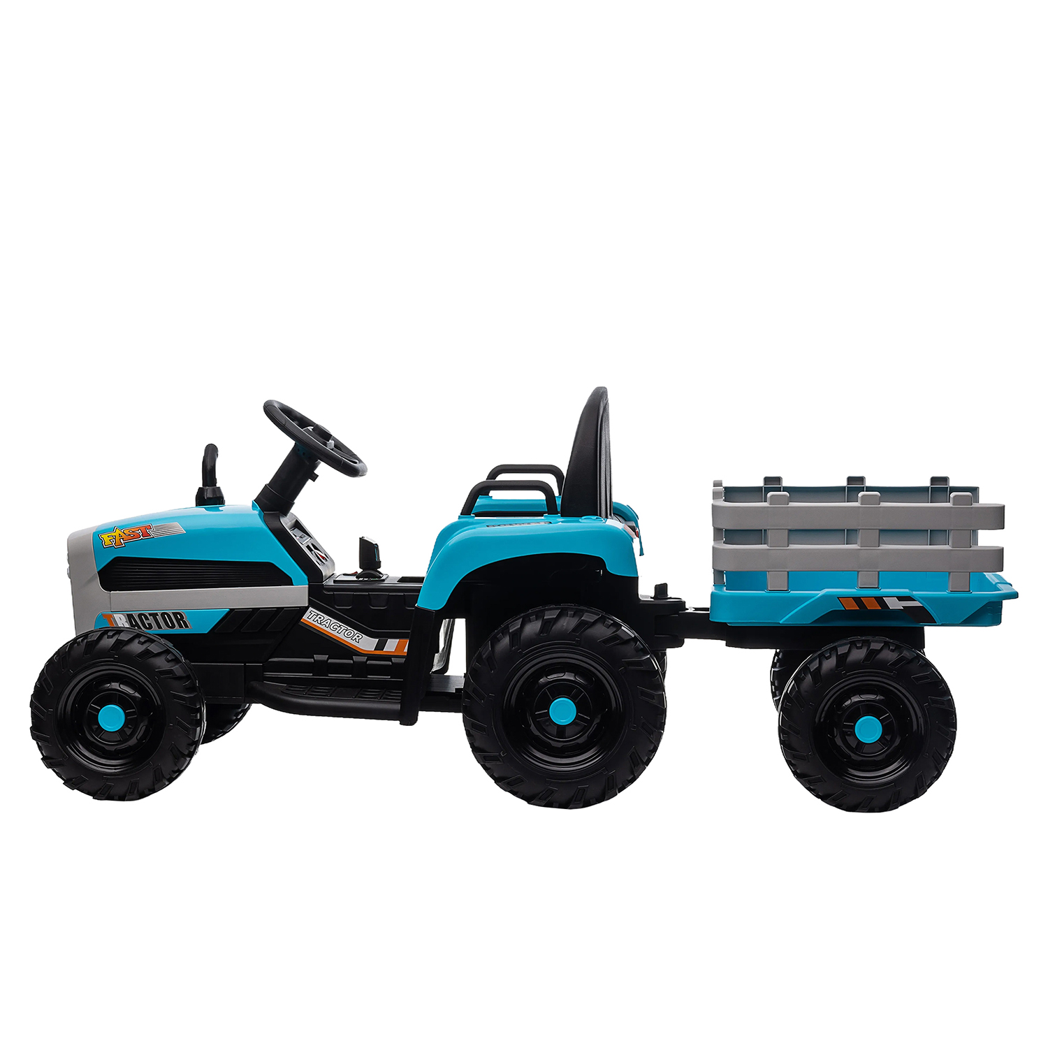 CIPACHO 12V Battery-Powered Tractor Toy with Trailer, Ground Loader Ride On for Kids with 3-Gear-Shift, Blue