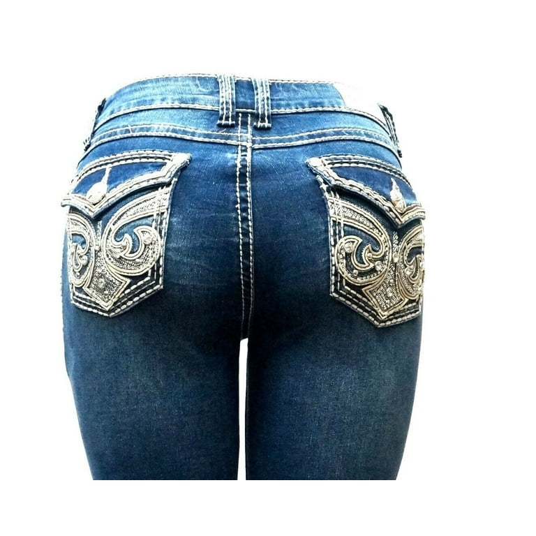 Jack David Rhinestone Studs Dark Wash Denim Flap Pocket