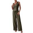 thumbnail image 2 of Puntoco Moda Mujer Casual V-Cuello Sin Mangas Blusa + Pantalones Largos Verano Sólido Conjuntos Liquidación Puntoco Puntoco-1239, 2 of 9