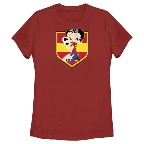 Women's Betty Boop Spain Soccer Badge Graphic Tee Red Large