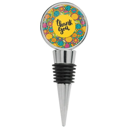 

Thank You Text on Colorful Flowered Pattern Wine Stopper