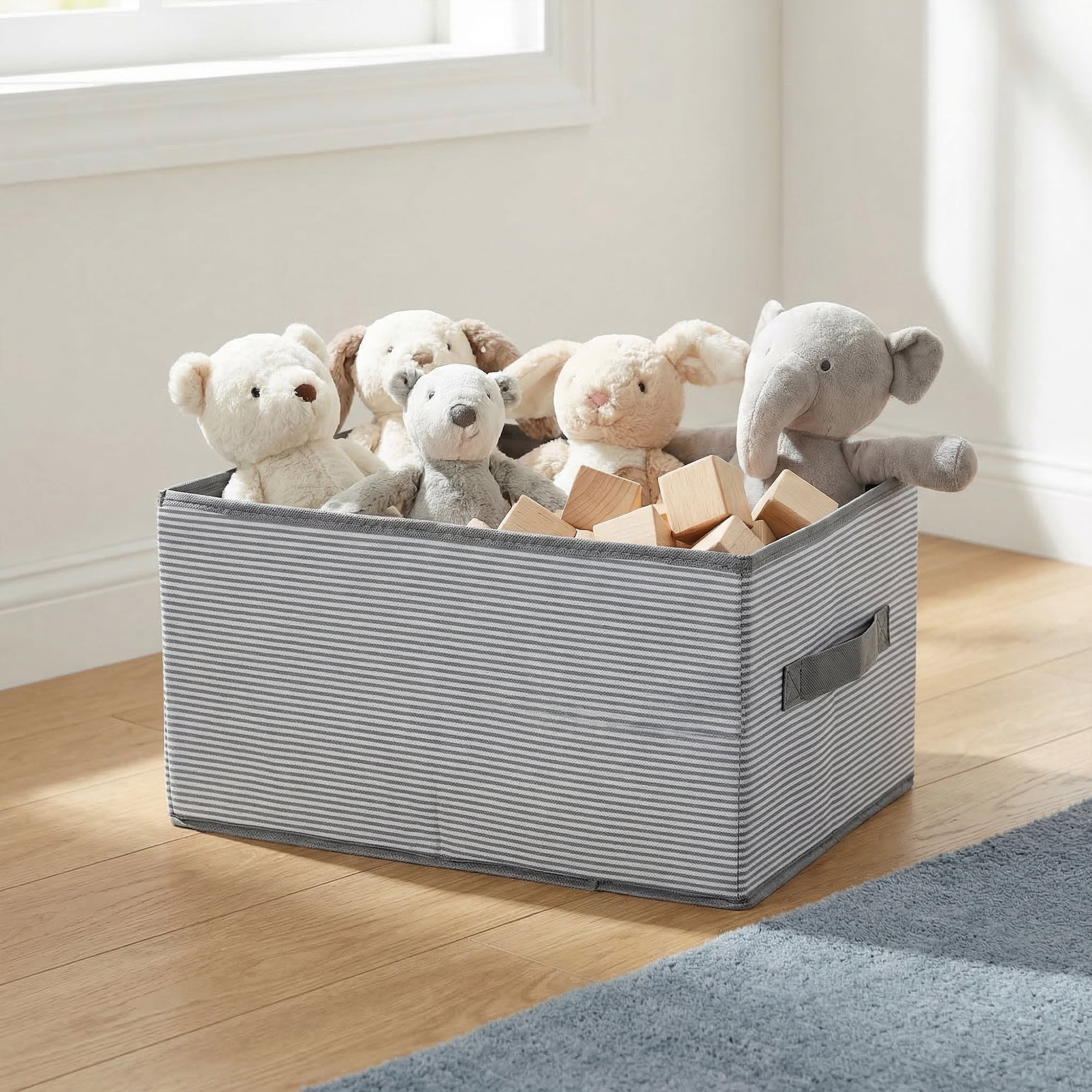 Unique Bargains 3pcs Fabric Storage Bin with Stripe Grey 15.7*10.6*8.3in