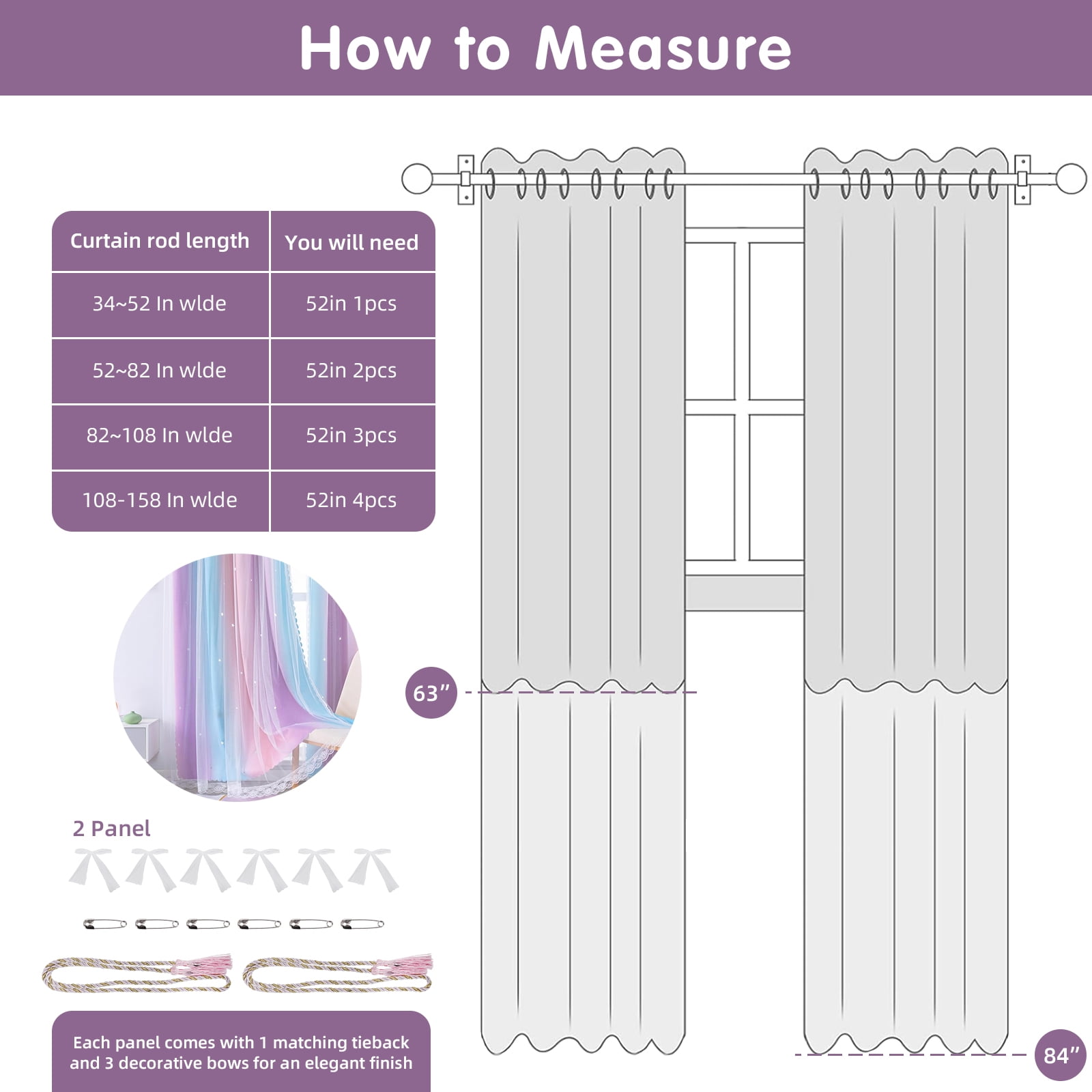 CshidWorld Blackout Curtains for Girls Kids Bedroom, Colorful Double Layer Star Cut Out Curtains for Girls Room Nursery Home Decor, 52''x 63'', 2 Panels