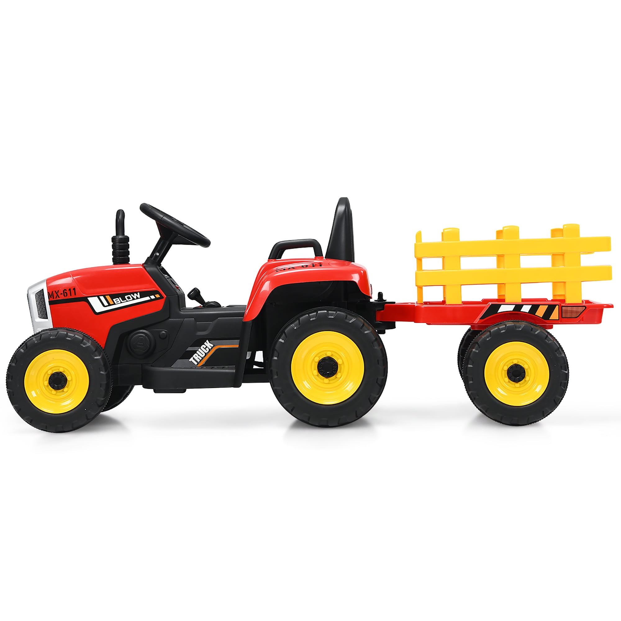 Rojo COSTWAY Tractor con Remolque 12V M/úsica,USB y Bluetooth para Ni/ños Mayores de 3 A/ños 3 Velocidades y Control Remoto 2,4G Juguete Tractor con Luces LED