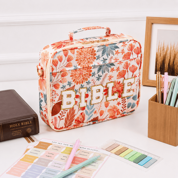 Bible Cover for Women,Book Sleeve Case with 292 Pcs Study Supplies Kit,Cotton Protective Bag for Books Bible Study,Red Horizontal