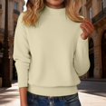 thumbnail image 2 of ManxiVoo Women's Lightweight Sweater Semi Turtleneck Long Sleeve Pullover Layering Base Top for Work Office Comfort Stretch Knit Casual Chic L Size Beige, 2 of 6
