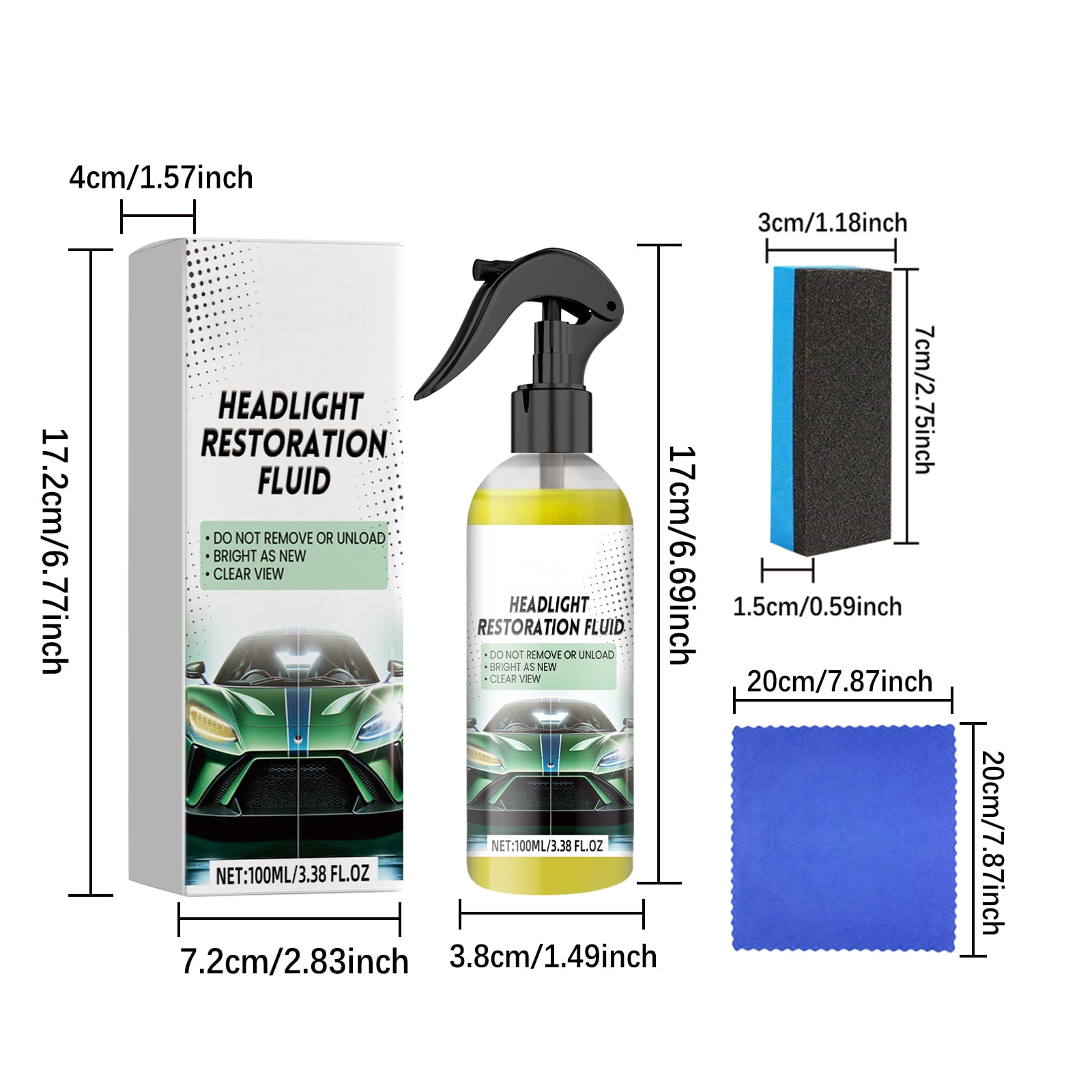 Alvantor Headlight Restoration Fluid Kit, Car Headlight Scratch Repair & Brightening Plating Crystal Polish for All Vehicles, 3.38fl.oz